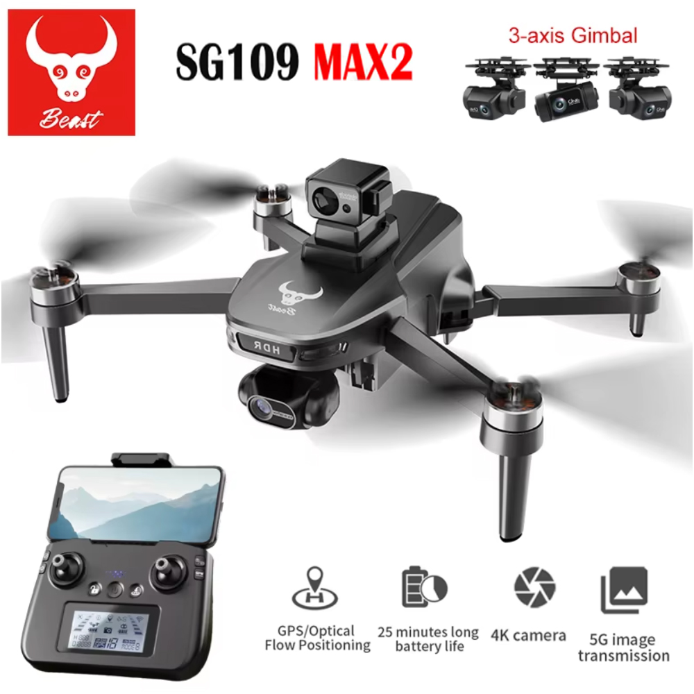 Drone Gimbal Brushless - プロフェッショナルドローンsg109max2 fpv,8kカメラ,3軸ジンバル,4kmブラシレス,GPSクワッドコプター,障害物回避,rc