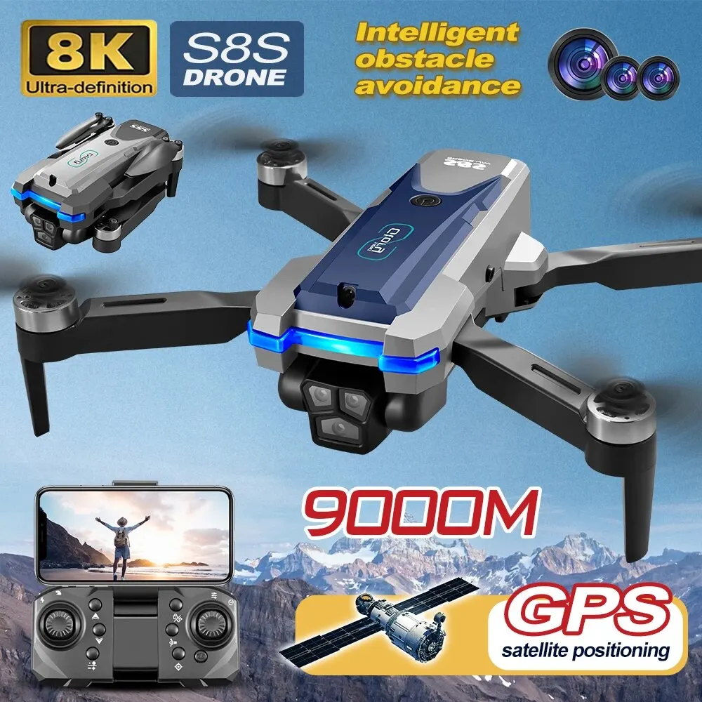 Drone Gimbal Brushless - 折りたたみ式リモートコントロールドローンRCS8S GPS,5g wifi,8k hdデュアルESCカメラ,オプティカルフロー,360 ° 障害物回避,ブラシレスモーター,9000m
